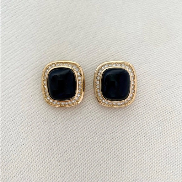 Vintage and extremely RARE Christian Dior Black Enamel Clip-On Earrings - Picture 1 of 4